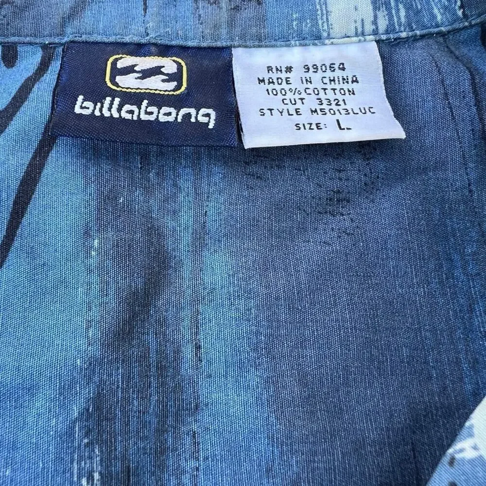 BILLABONG Button Down Cotton, Short Sleeve Blue Shirt, Men's size L - Picture 5 of 8